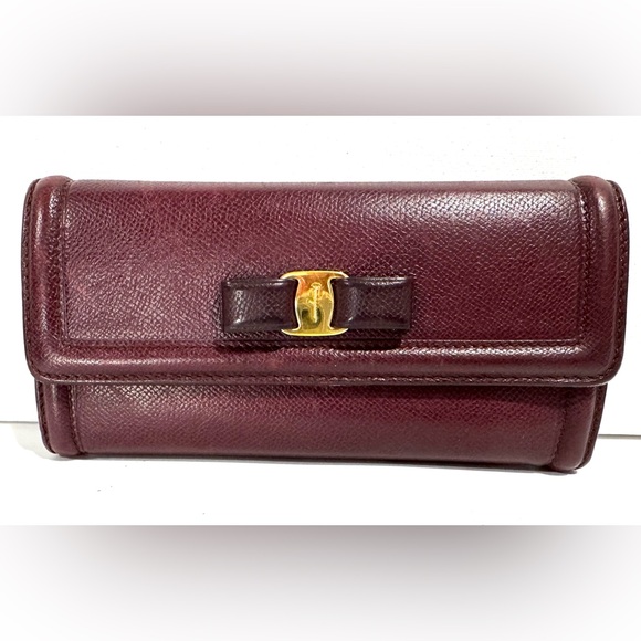 Salvatore Ferragamo Handbags - Ferragamo Vara Burgundy Leather Continental Wallet/Clutch/Crossbody